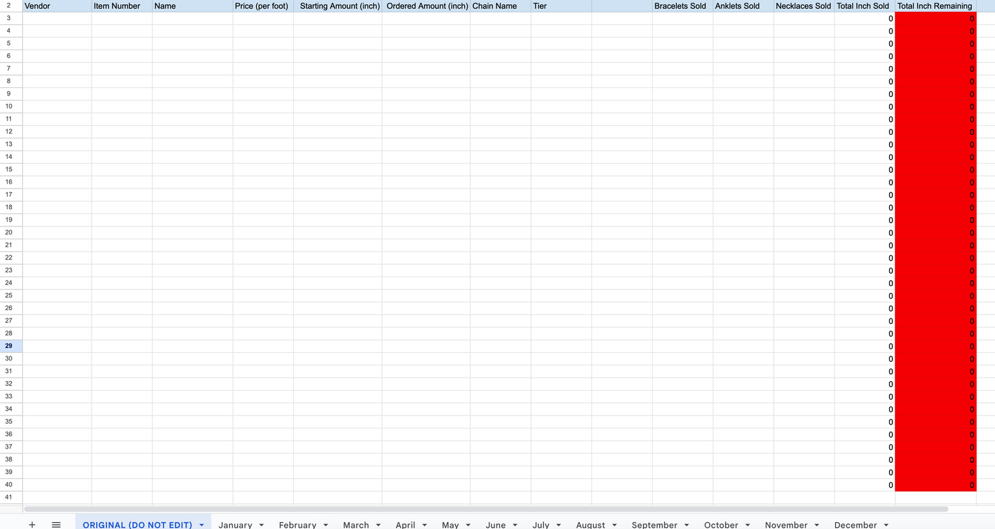 Permanent Jewelry Inventory Tracking Google Sheet